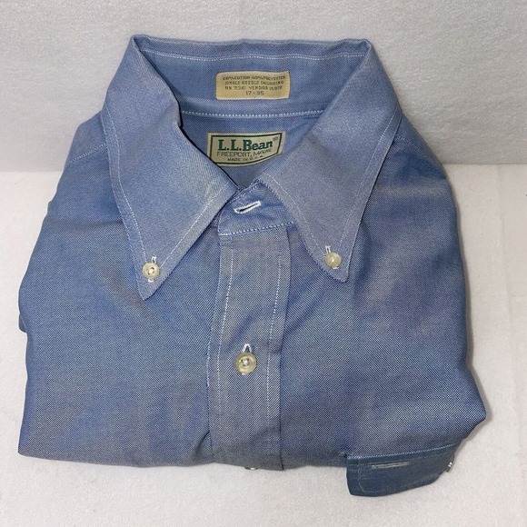 Vintage American LL Bean Men 17-35 Single Needle Tailoring Blue Button Down - Picture 13 of 14